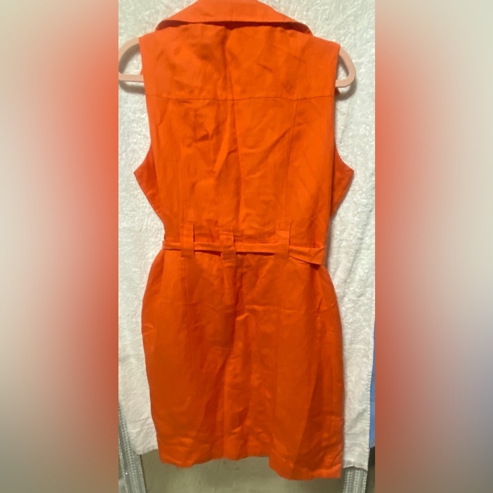 APPRAISAL Orange Dress Size 14 LINEN with Buttons and Pockets